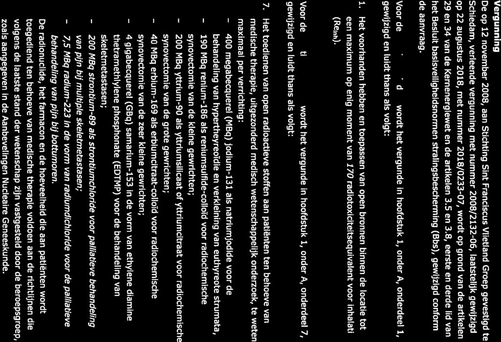 Autoriteit Nucleaire Strallngsbeschermlng ANvS-pp-2a18/0047725-oa Het besluit Vergunning De op 12 november 2008, aan Stichting Sint Franciscus Vlietland Groep gevestigd te Schiedam, verleende