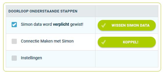 Zodra je de database hebt leeggemaakt, is het mogelijk om een connectie te maken tussen Simon en Wefact. Doe dit door op Koppel te klikken.