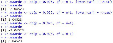 [x ± t α n 1; SE X ] 2 Bij 95% van de intervalschattingen, zal het populatiegemiddelde in het interval liggen VOORWAARDEN: X is tenminste van intervalniveau en normaalverdeeld - De verdeling van X is