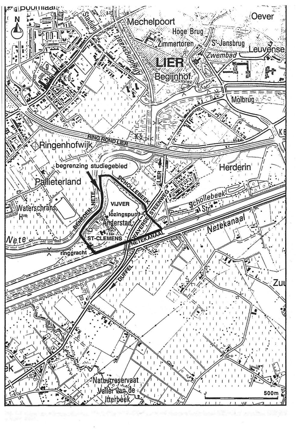 Fig. 2.1 - Ugging en begrenzing van het studiegebied.