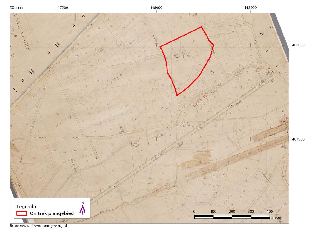 Fig. 5: Het plangebied op het minuutplan van circa 1830.