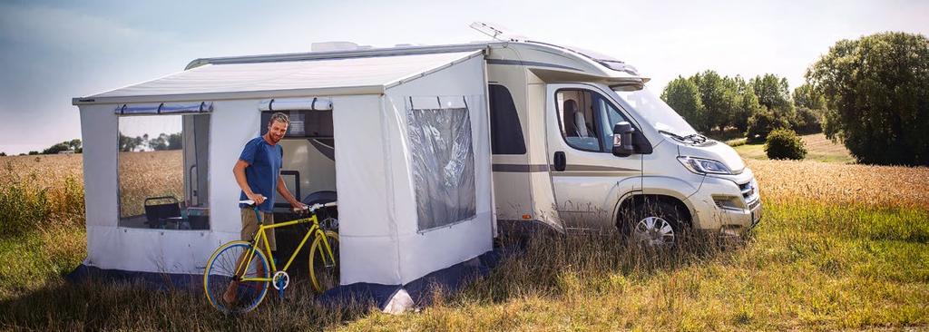 KLIMAATCONTROLE LUIFELS Snel op te bouwen door één persoon JE EIGEN MOBIELE TERRAS HOE JE EXTRA LEEFRUIMTE CREËERT Wil je de luifel omtoveren in een voortent om een extra ruimte te creëren die in