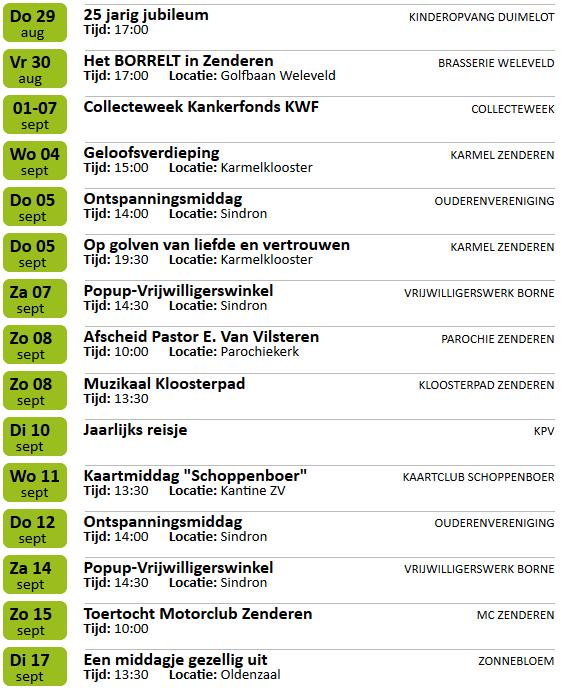 Activiteitenagenda Kijk voor meer informatie in de Agenda van www.zenderen.