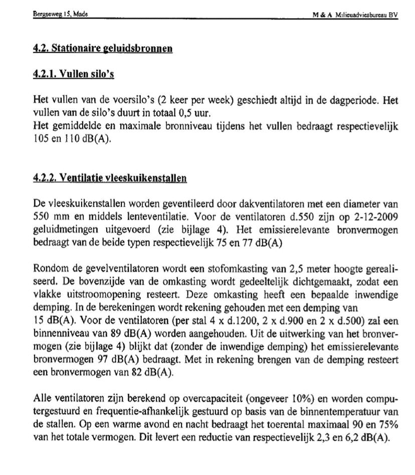 18.4. Uittreksels akoestisch onderzoek Akoestisch onderzoek Nederland: 1) Uittreksel uit akoestisch onderzoek uitgevoerd door M&A Milieuadviesbureau BV uitgevoerd voor een pluimveebedrijf in