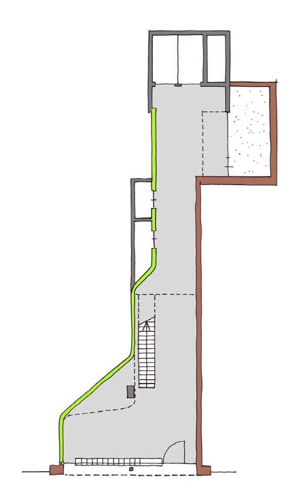 lift lift liftfront incl. gehele wand RVS, met verdiepingsindicatoren wand in kleur, tegels met kleurverloop bu