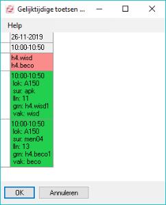 De toets h4 wisd en h4 beco zijn allebei ingeroosterd in hetzelfde lokaal op dezelfde datum en op dezelfde tijd, bovendien is het aantal gewenste lokalen ook gelijk.