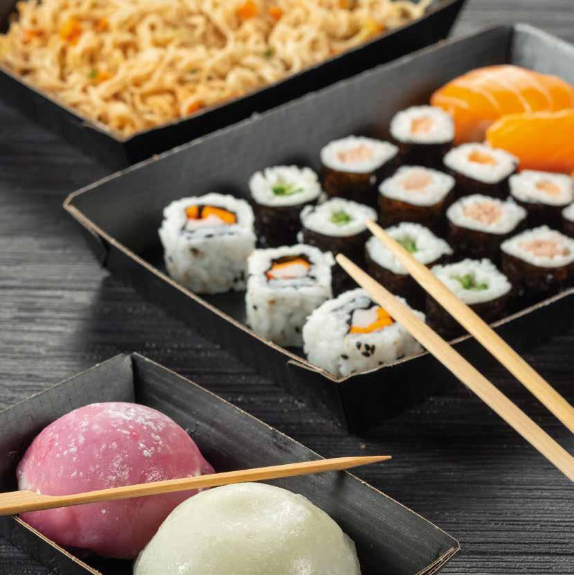 Sushi Trays Sushi-Trays Deze sushi-trays zijn gemaakt van zwart of van buiten bruin en van binnen wit