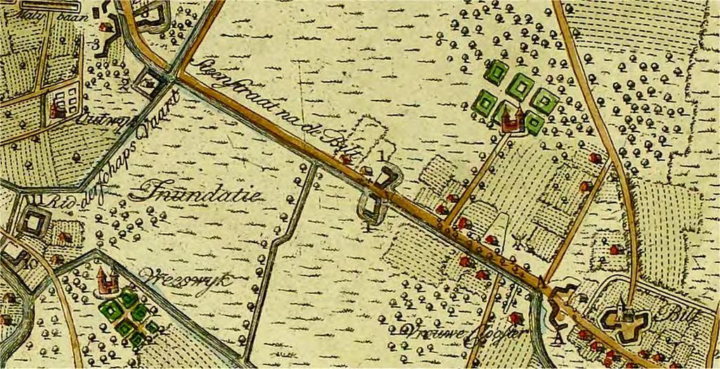 Op een militaire kaart uit 1923 van de hieronder te bespreken Werken bij Griftenstein (figuur 2 (2), groen) zijn buitenste begrenzingen van enkele van die kringen in rood ingetekend.