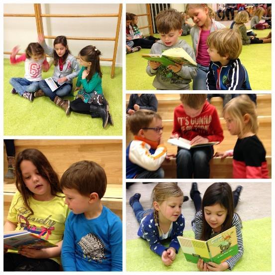Voor de kleuters was bijzonder om te ervaren dat kinderen die vorig jaar nog bij hen in de klas zaten, hen nu al kunnen voorlezen!