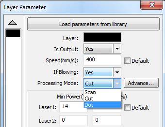 Selecteer bij Processing Mode: Dot Klik op Load 