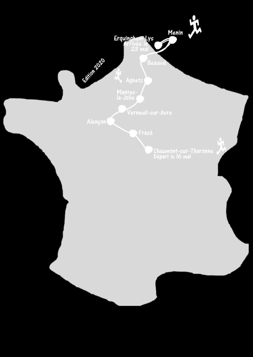 ARTPC 2020, marathon derde editie Parcours Van 16 tot 23 mei 2020 Vertrek Aankomst Datum Chaumont-sur- Tharonne Frazé Zaterdag 16 mei 2020 100 Frazé Alençon Zondag 17 mei 2020 84 Alençon