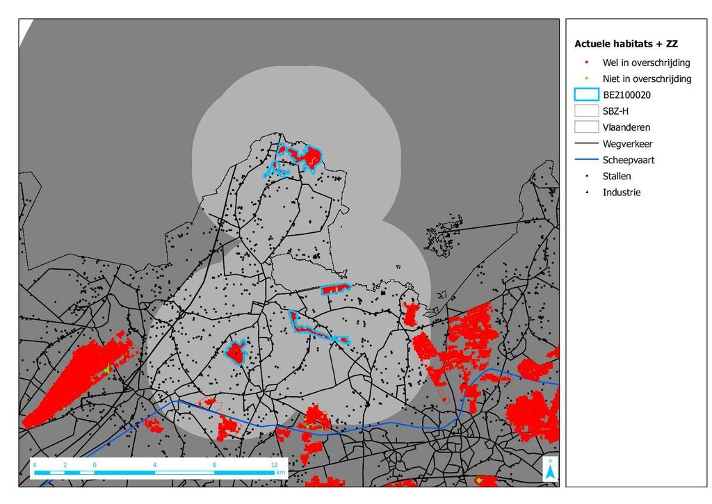 HOOFDSTUK 4 Kaartmateriaal Figuur 9 : Zoom op de ligging van het SBZ-H met de emissiebronnen binnen de 5km buffer.