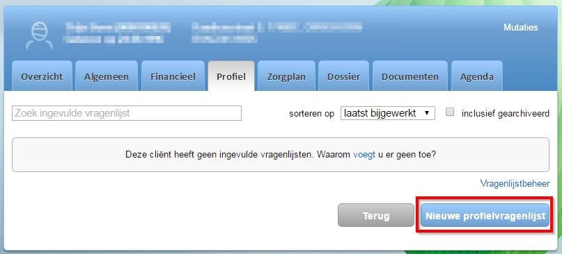 3.2 Concept zorgplan aanmaken vanuit profiel vragenlijsten Op dit moment is er een profielvragenlijst met daarin de