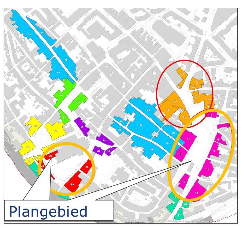 Figuur 2. Aanduiding van de deelgebieden in de binnenstad van Deventer, waarvoor de maximumaantallen komen te vervallen. (Bron: Horecabeleid Deventer 2016-2020).