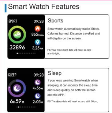 Features Sporten De WatchMe Superior houdt automatisch bij hoe lang jij hebt gelopen, hoeveel calorieën jij hebt verbrand en hoeveel afstand je hebt afgelegd.