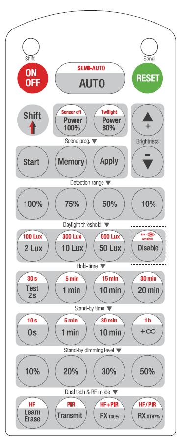 Detection range - detectiebereik Klik op een van de knoppen onder Detection range om de detectie radius in te stellen op 100% / 75% / 50% / 10%.