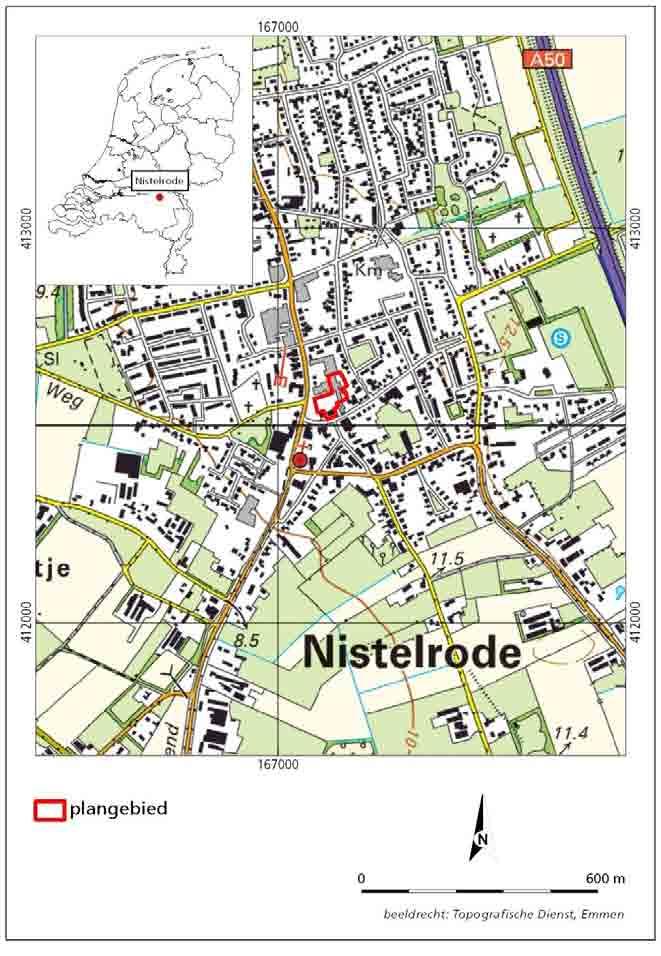 1.2 Ligging van het gebied Het plangebied ligt in de bebouwde kom van Nistelrode en wordt in het westen begrensd door het Raadhuisplein, in het zuiden door de Kromstraat en bebouwing langs de