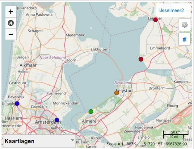 Bijlage D Praktijkvoorbeeld slim watermanagement juli 2016 Situatie: harde wind (7 Beaufort) uit NW richting stuwt het water uit het IJsselmeer op naar het Zuidoosten.