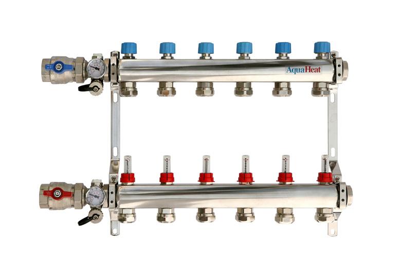 Vloerverdeler type: 1200 Omschrijving: Artikelnummer: Bruto prijs: RVS XL vloerverdeler voor vloerverwarming en vloerkoeling. Met kogelkranen en inregelventielen.