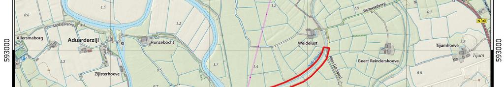 Pieterpad ten noorden van Garnwerd (zie figuur 1). Ter plaatse waar de aan te leggen paden de dwarssloten van het Oude Diepje zullen snijden, worden dammen met daarin een duiker aangelegd.