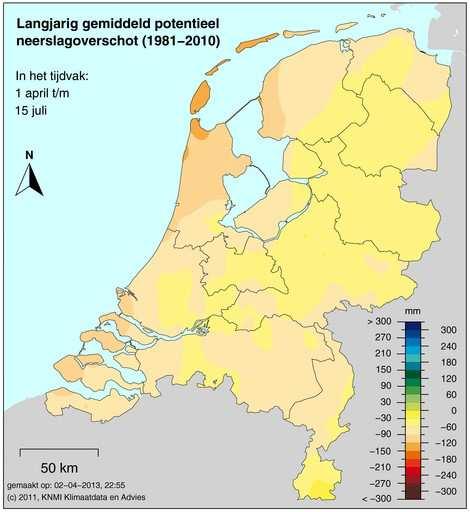 In de zomer is veelal de neerslag minder dan de verdamping zodat er feitelijk sprake is van een neerslagtekort in Nederland.