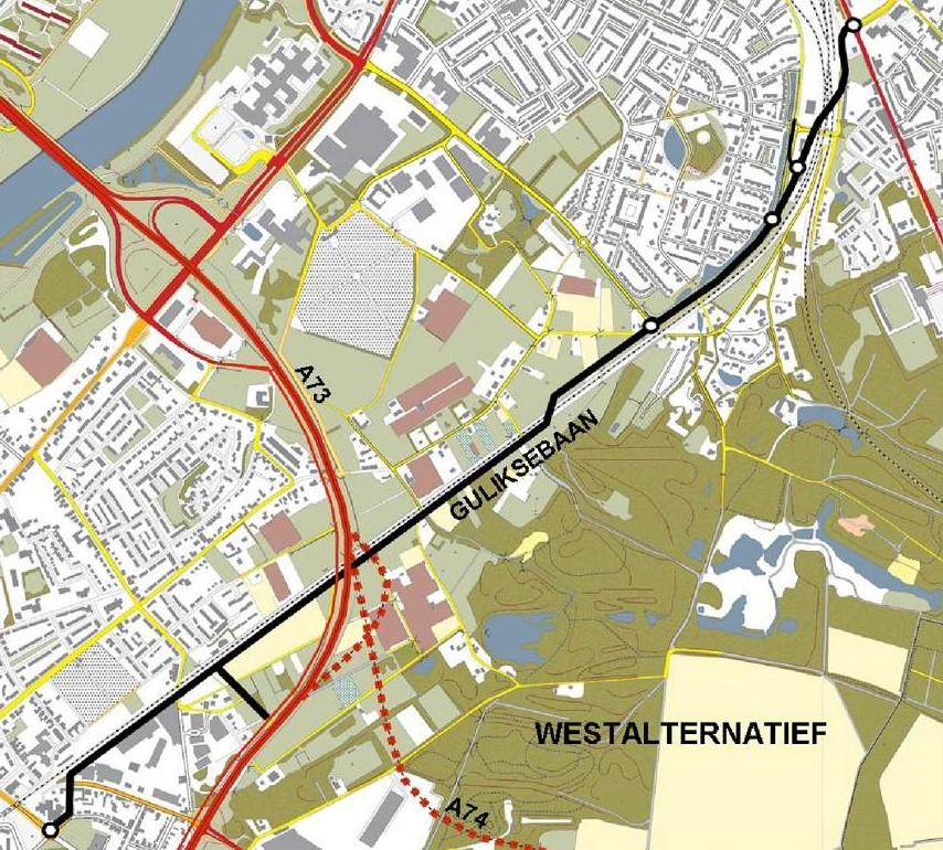 Wat vooraf ging - 2000: bestuursovereenkomst A73-A74: aanleg Guliksebaan wenselijk; Venlo voert studie uit - 2004: haalbaarheidsstudie - 2007: GVVP: voorbereiden Guliksebaan, gericht op uitvoering na