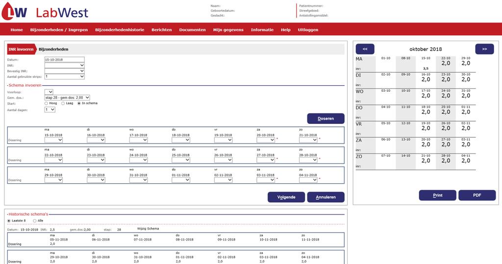 13. INR en doseerschema invoeren Dit hoofdstuk is alleen voor patiënten die zelfdoseren. Let op, wanneer mededelingen en INR s na 12.