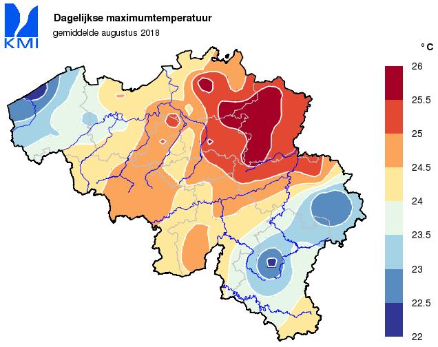 2. Klimatologisch overzicht voor België, augustus 218 Deze kaarten worden automatisch aangemaakt op basis van de beschikbare