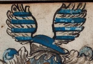 1577 In zilver vier blauwe dwarsbalken.