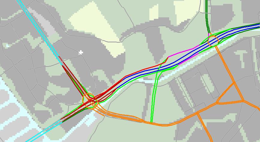Realisatie van de spoorweggrondboog (uitgevoerd als 2x1 autoweg, 70km/h) heeft tot gevolg dat de parallelstructuur van de A20 in fase B1 van het Portway plan nu een gewijzigde vormgeving krijgt.