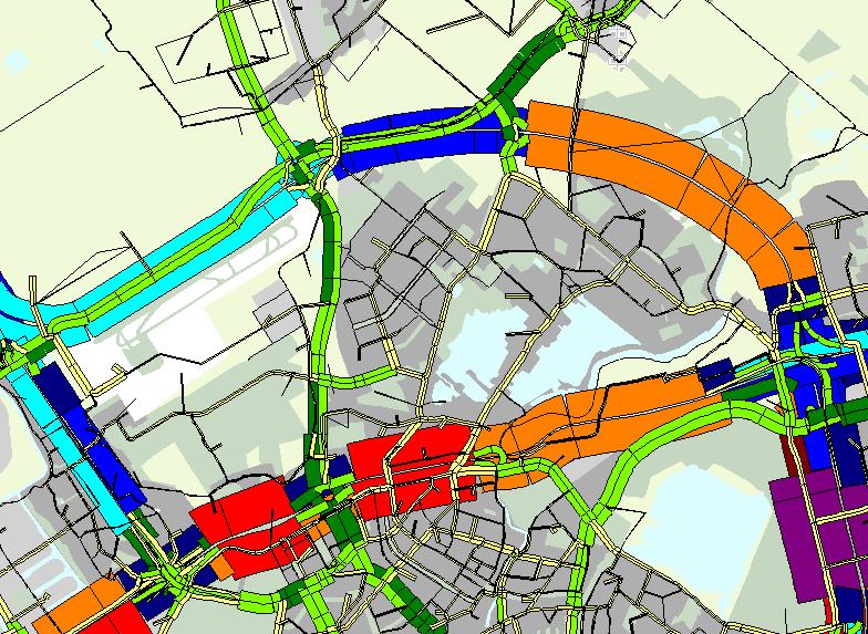 A13A16 projectsituatie De bezetting van de nieuwe A13A16 verbinding is sterk afhankelijk van de doorsnede locatie. Ten westen van de aansluiting met de N471 verwerkt deze weg bijna 80.