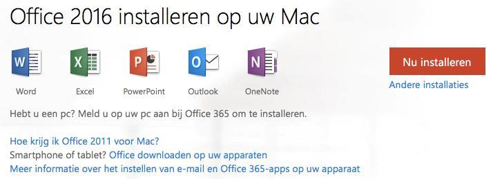 2. Microsoft Office voor macos In dit hoofdstuk wordt beschreven hoe u Microsoft Office 2016 kunt installeren op een MacBook of imac. Om Office te installeren dient u minimaal over macos X 10.