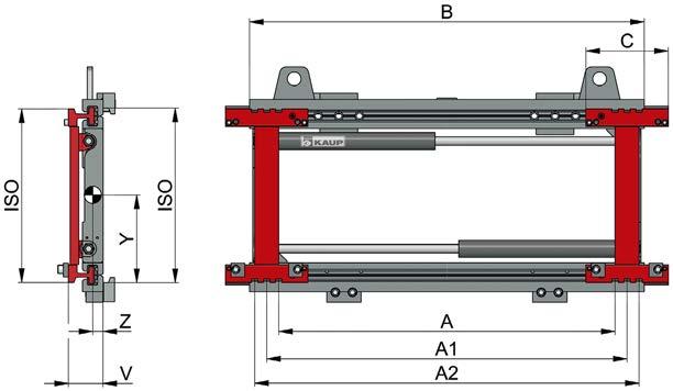 T160 Vorkversteller T160 met integrale (ventielblok) sideshift afhankelijk van het openingsbereik toestel zonder vorken voor vorken volgens ISO 2330 2 hydraulische functies Openingsbereik passend