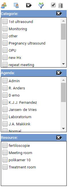 2.1.3 Middelste kolom Hier worden de afspraken weergegeven. 2.1.4 Rechter kolom In de rechter kolom worden alle te selecteren filter-criteria weergegeven.