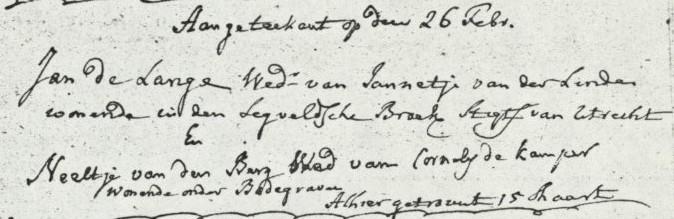 De gaarder van Rietveld spelt haar achternaam als van den Bergh Gaarder Barwoutswaarder, Bekenes, De Bree en Rietveld Trouwn p.20: 1660 14 Novemb heeft Cornelis Langhen J.M.