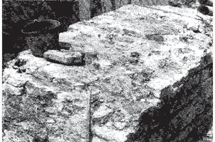 7. Fundering Stadsmuur Oude Rijn. Foto L. Barendregt. Gedurende de periode juli-augustus 1983 werd rond het Pesthuis een viertal proefopgravingen gedaan.