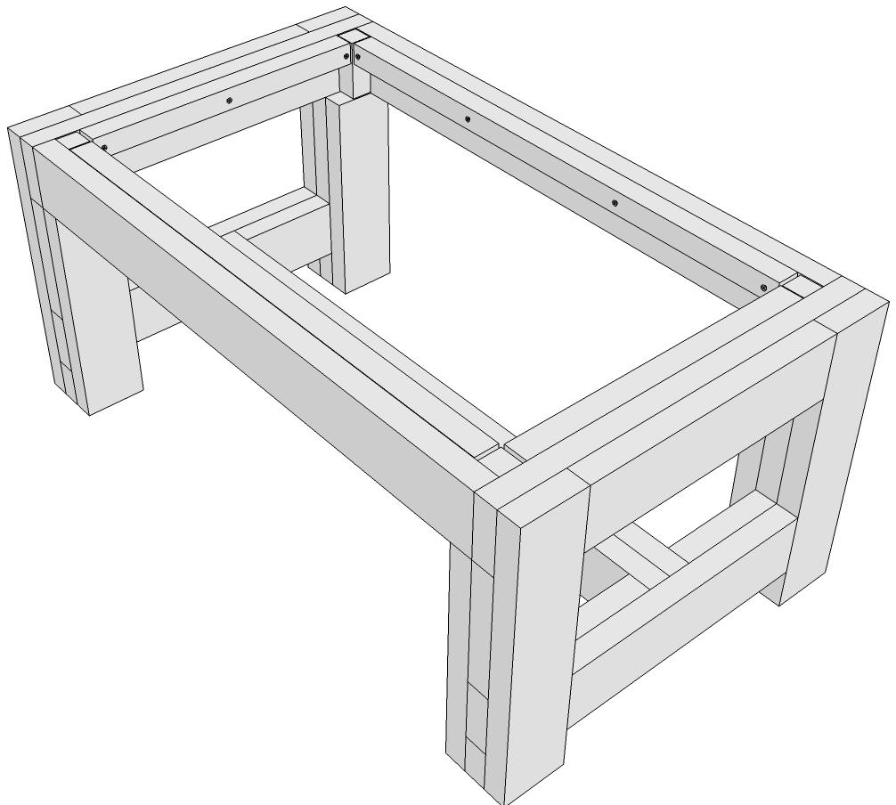 Stap 7. Het tafelblad constructiehout: 2 delen van 41,5cm x 3,2cm 2 delen van 76cm x 3,2cm Stap 7a.