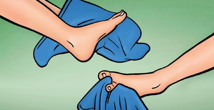 2. Als u transpireert, dient u iedere verweking te voorkomen Was uw voeten verscheidene malen per dag en