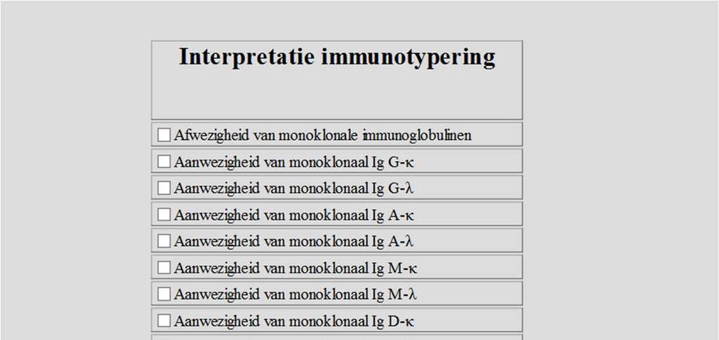 Interpreteer vervolgens de verkregen immunotypering (Fig. 13). Kies de meest geschikte interpretatie.