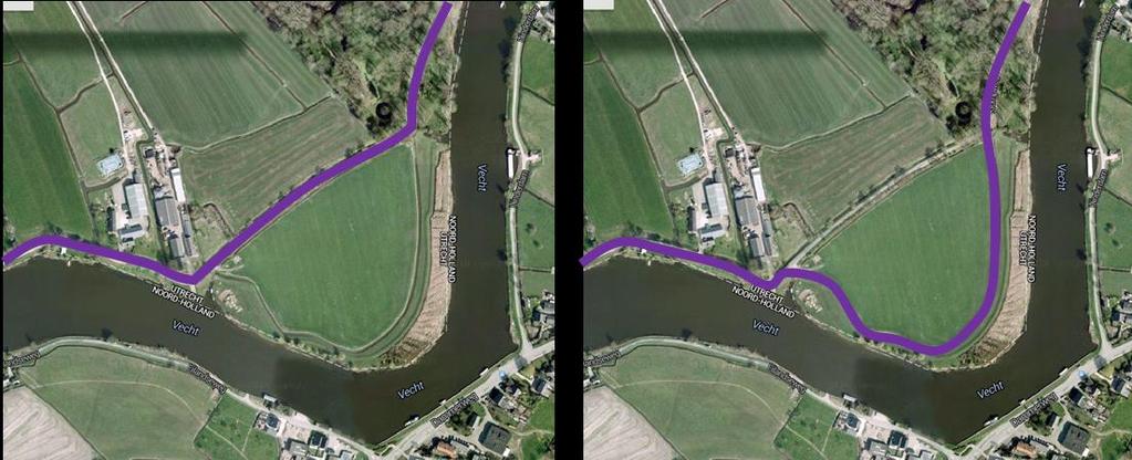 Maatregel D: Dijkverlegging Langs één deel van het dijktraject wordt de dijk verlegd: ter hoogte van de bocht in de Vecht direct ten zuiden van landgoed Zwaanwijck.