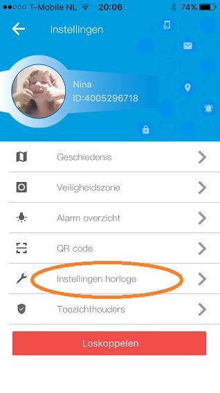 U komt nu in het instellingenmenu van het horloge hier kunt u de volgende functies van het horloge instellen: Geschiedenis: Bekijk de locatie geschiedenis van het horloge Veilige zone: Stel meerdere