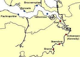Figuur 5.12 Locaties van de ankerkuilmonitoring in de Westerschelde. Met de blauwe punten zijn de vier Nederlandse monitoringslocaties aangegeven. De rode punten zijn de Belgische locaties. 5.5.2 Locaties Er wordt op vier locaties gevist.