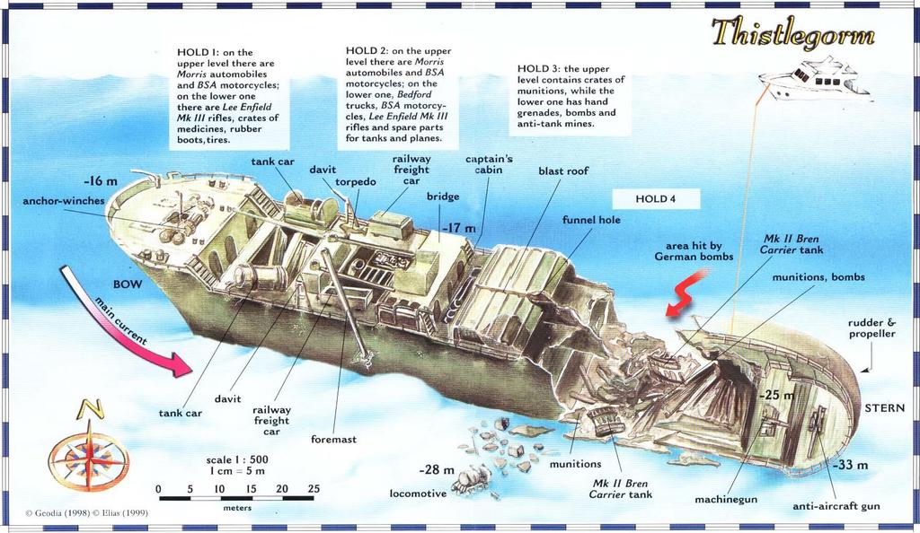 De Thistlegorm werd tot zinken gebracht door twee Duitse bommenwerpers die terugkwamen uit Kreta op 6 oktober 1941.