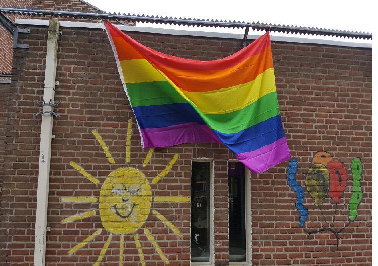 Zichtbaarheidsactie: Hijsen regenboogvlag SchoolsOUT is trots dat steeds meer scholen en organisaties gehoor geven aan de oproep om tijdens Coming Out Day de regenboogvlag te hijsen.