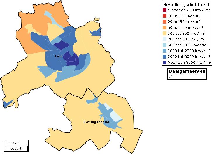 Kaartvisualisatie inwoners per statistische sector (wijk) voor Bron: FOD