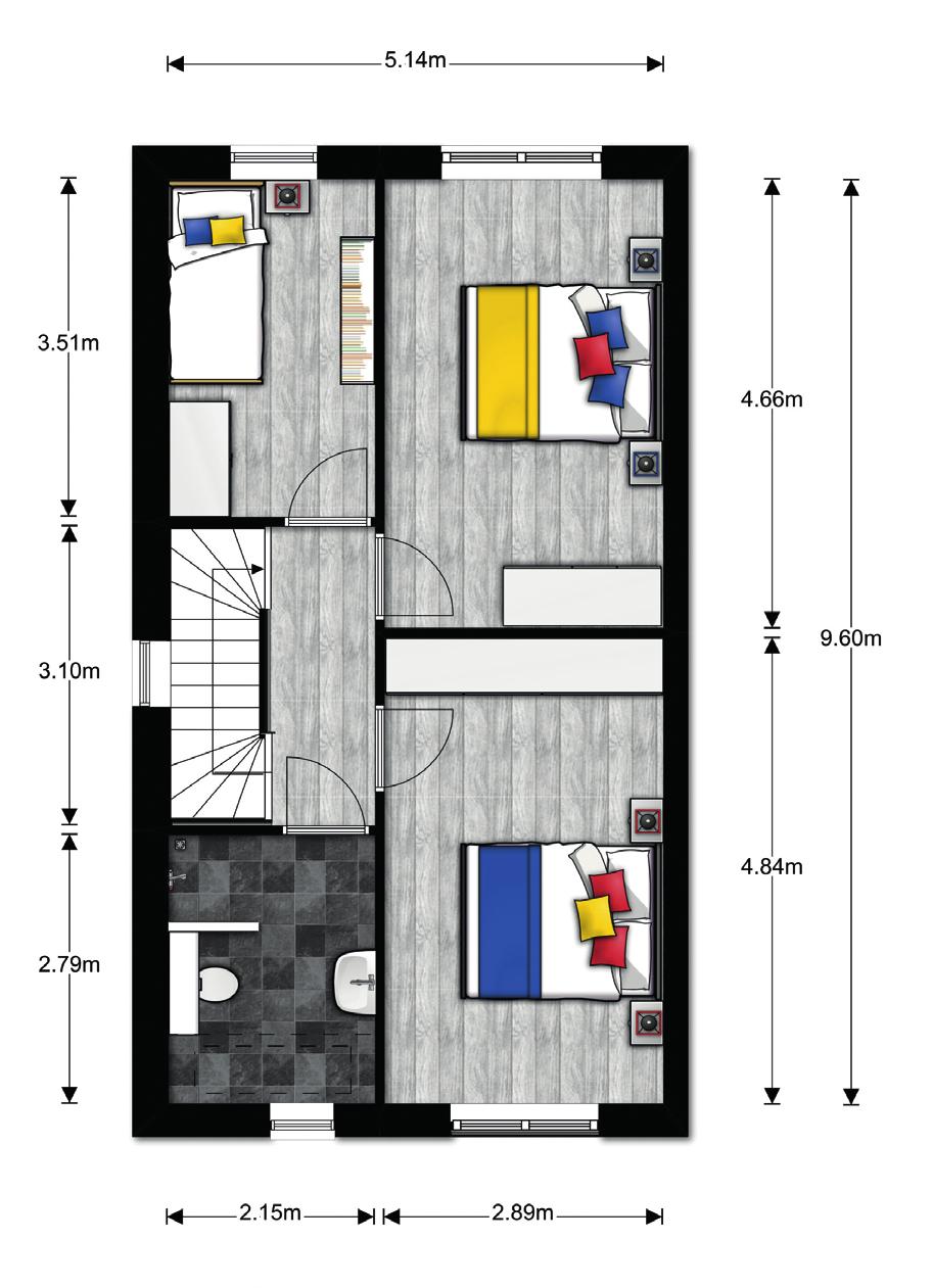 Eerste verdieping Getekend: 1, 6, 16 en 24 (bouwnummers 6, 16 en 24 geen zijraam) Gespiegeld: 13, 17, 20 en 21 (bouwnummers 13, 17 en 21 geen zijraam) Tweede verdieping Getekend: 1,