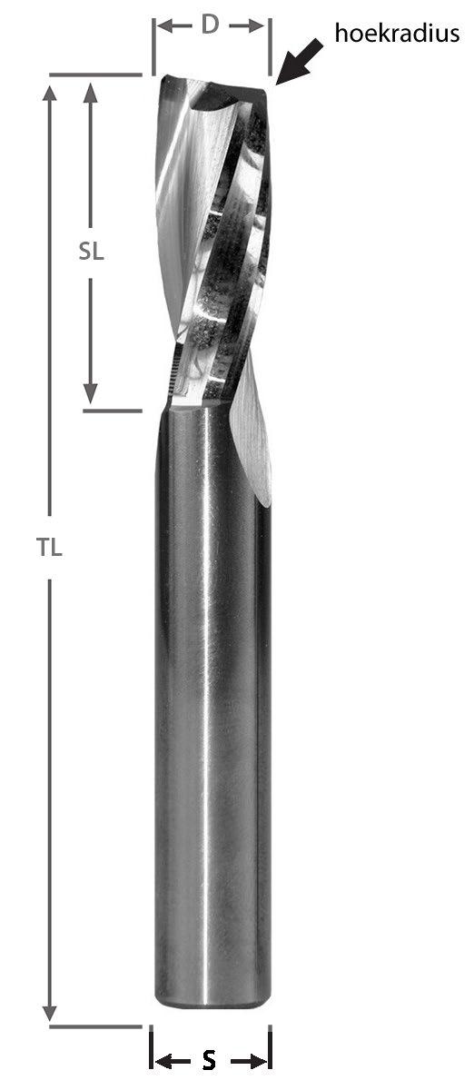 VHM Cylindrische spiraalfrees met hoekradius (Z=2) 30035 Onze spiraalfrezen met hoekradius zijn dé oplossing voor kunststofbewerkingen.