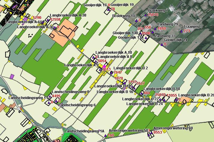 4. GEURBEREKENINGEN In de omgeving van het perceel aan de Langbroekerdijk A2 liggen enkele veehouderijen. De veehouderijen zijn weergegeven op afbeelding 3.