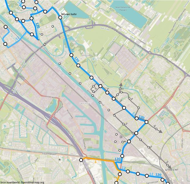 - De parallelliteit met de Sprinters Utrecht Breukelen v.v. neemt af. - In de spits rijden lijn 12 en 120 gezamenlijk zesmaal per uur, waardoor in Maarssen-Dorp een frequentieverhoging plaatsvindt.