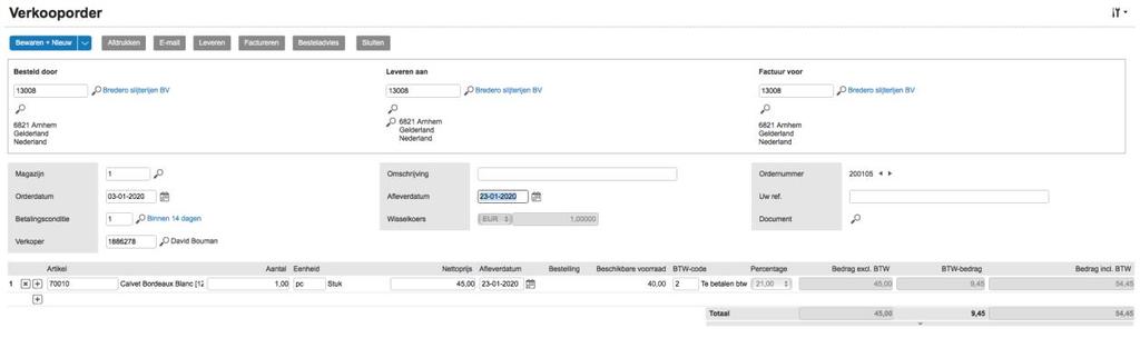 Invoeren van een verkooporder Het boekingsstuk dat hierbij hoort, is de orderbon.